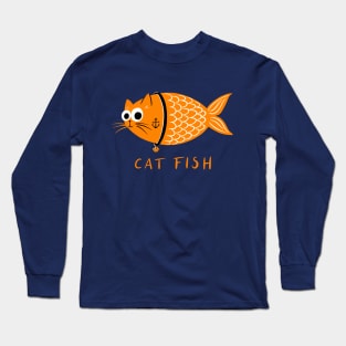 Funny Cat Fish with Anchor Tattoo Long Sleeve T-Shirt